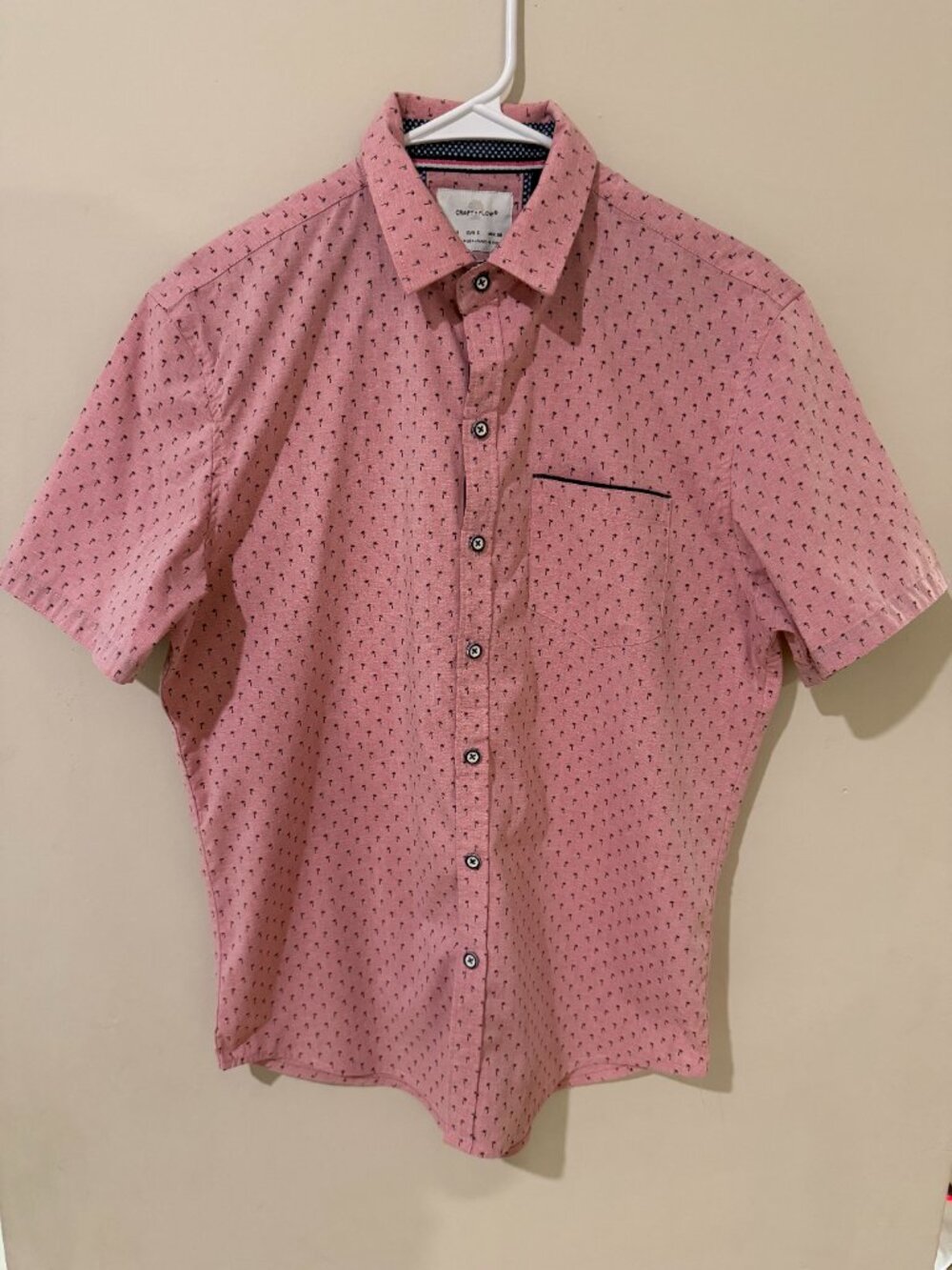 Craft + Flow Men's Small Pink Palm Tree Print Short Sleeve